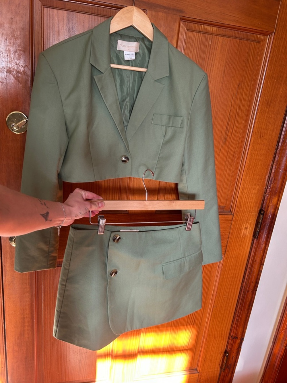 Cropped Sea Moss/Olive Green Blazer & Mini Skirt Set